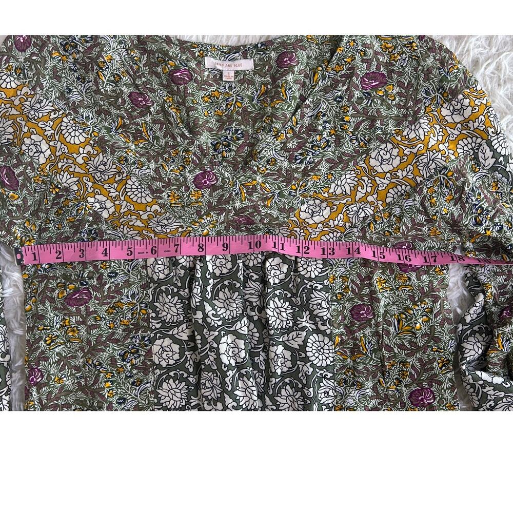 Skies Are Blue Women's Size S Green Floral Peasant Boho Tunic Blouse Dress #0497 - Picture 10 of 11